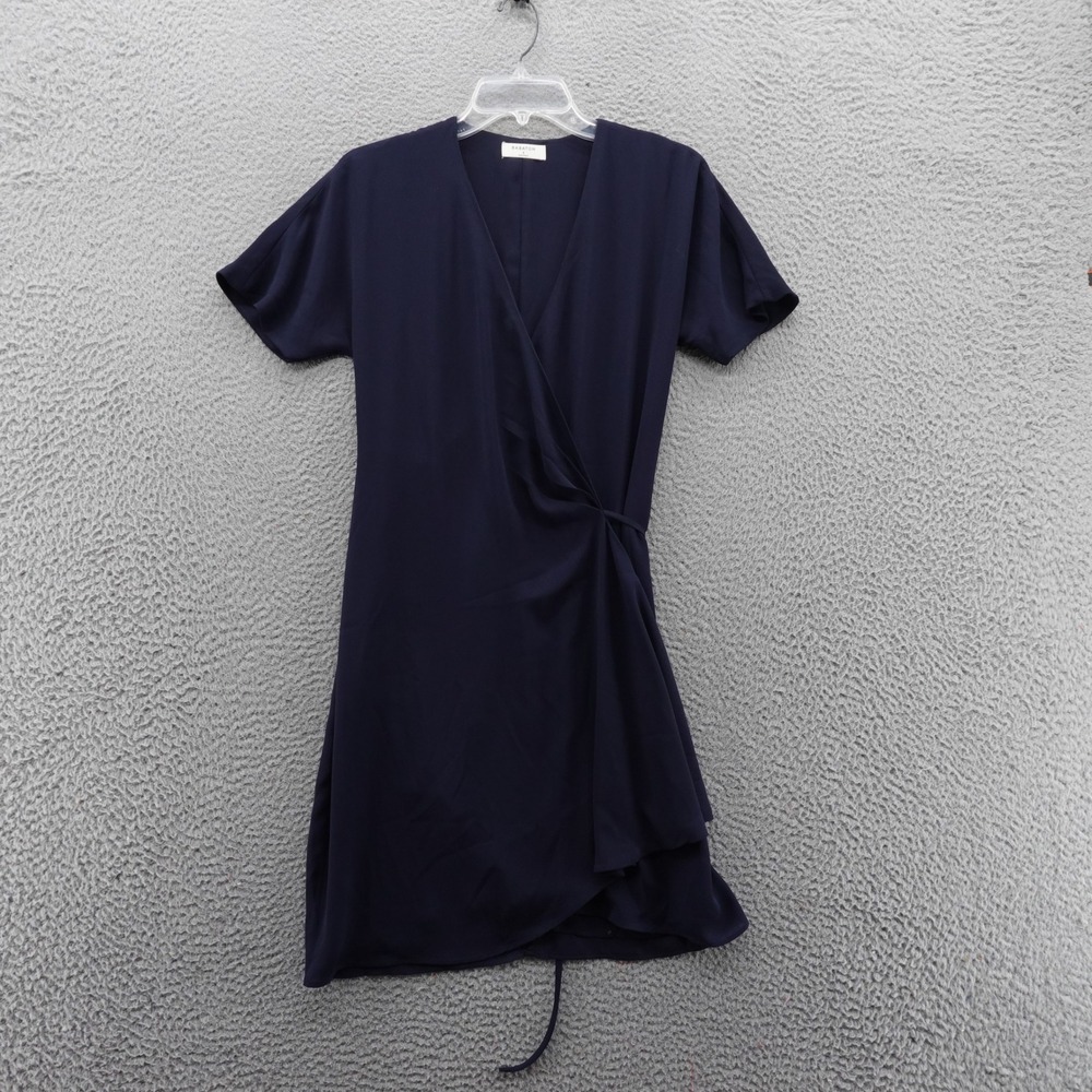 Babaton Womens Navy Blue Short Sleeve Wrap‎ Dress Small Casual Sheath Dress